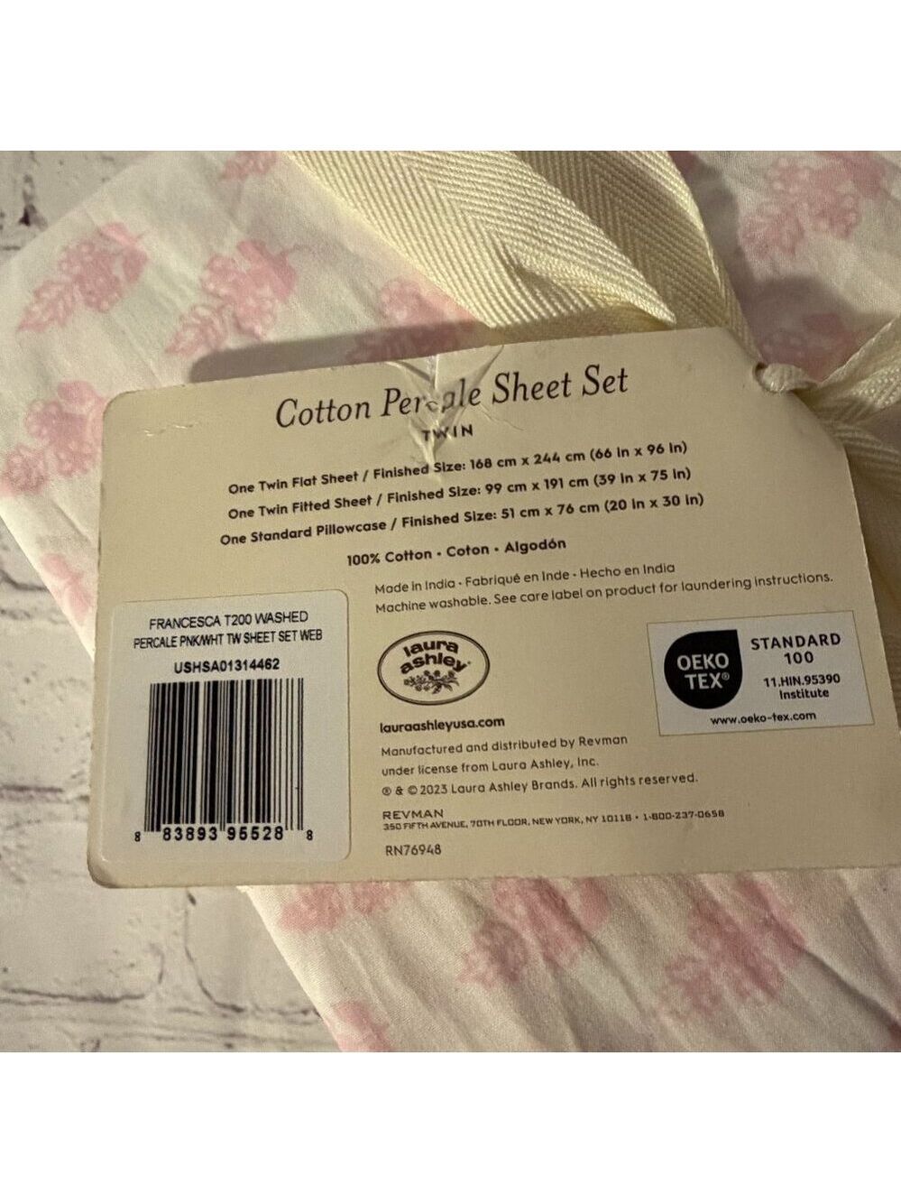 Laura Ashley Francesca Cotton Sheet Set Twin NWT Pink - Picture 10 of 11
